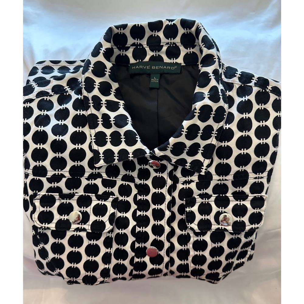 Cool Harve Benard Womens Black White Geometric Print Button Up Jacket Large